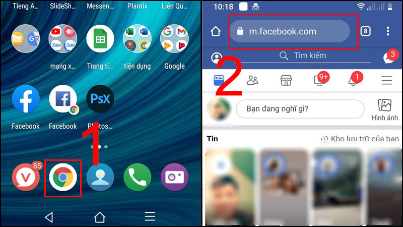 Vào Trình duyệt Chorme > Vào Facebook.
